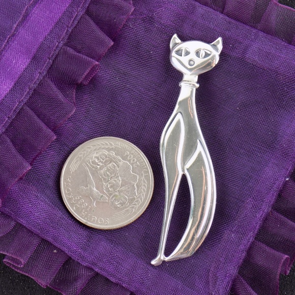 Cat Brooch Pin Sterling Silver Beau-Ster Elongated - Picture 5 of 6
